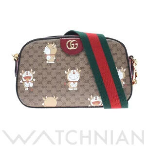 Gucci Doraemon Collaboration Beige Bordeaux Red GG Supreme Canvas Shoulder Bag